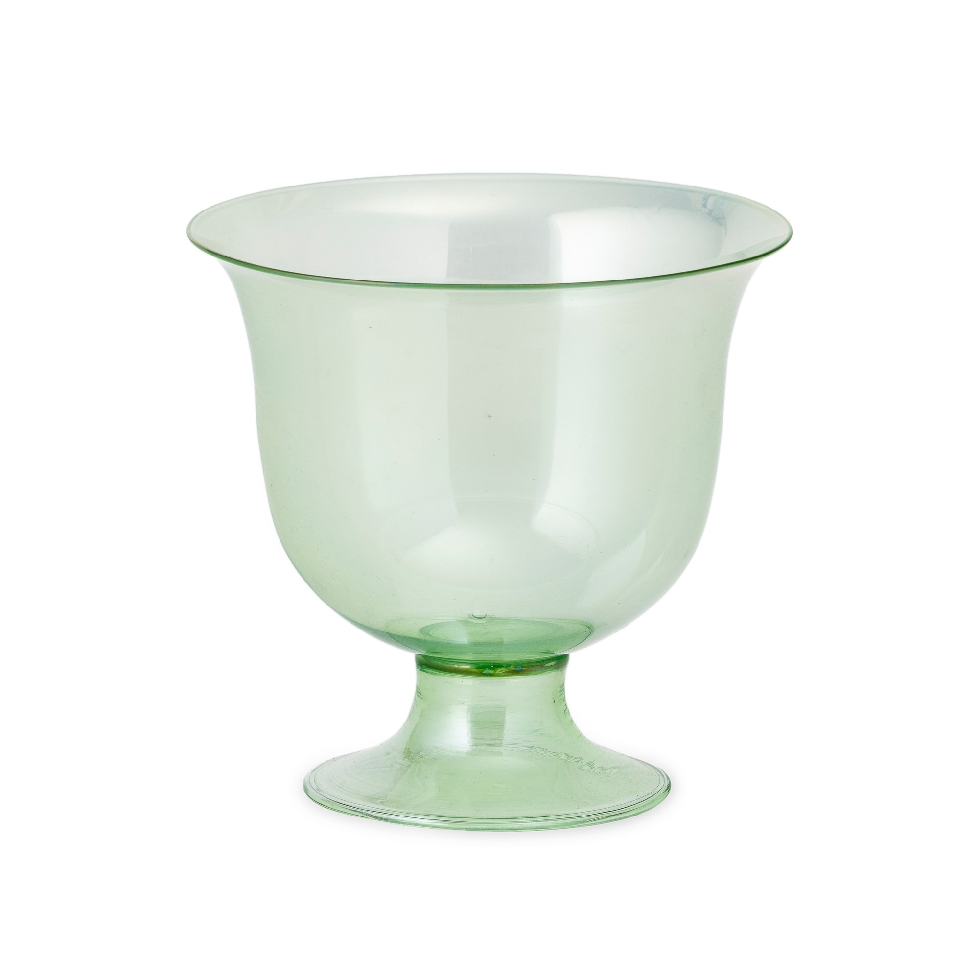 Murano, Coppa su alto piede in vetro soffiato verdino (ca. 1930)