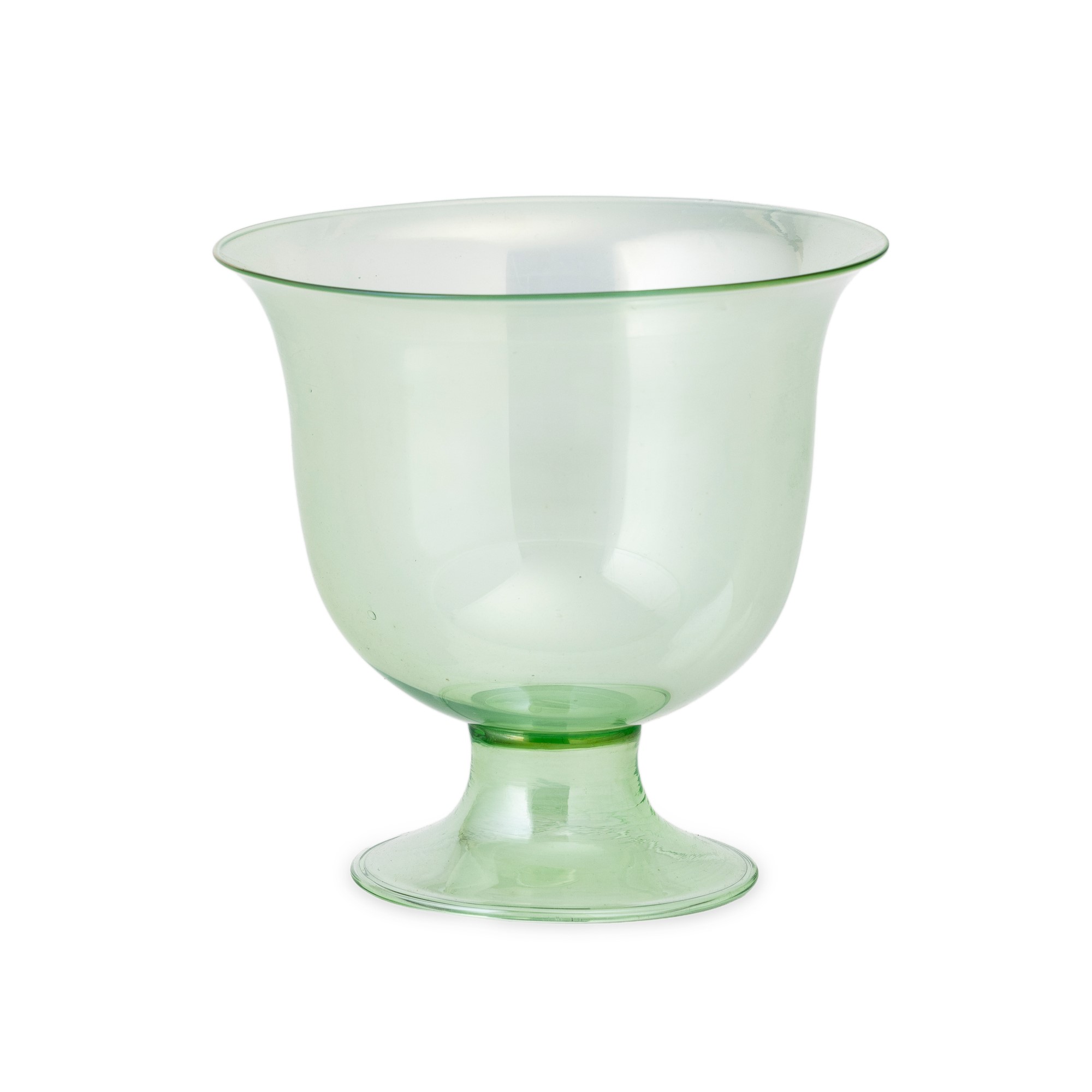 Murano, Coppa su alto piede in vetro soffiato verdino (ca. 1930)