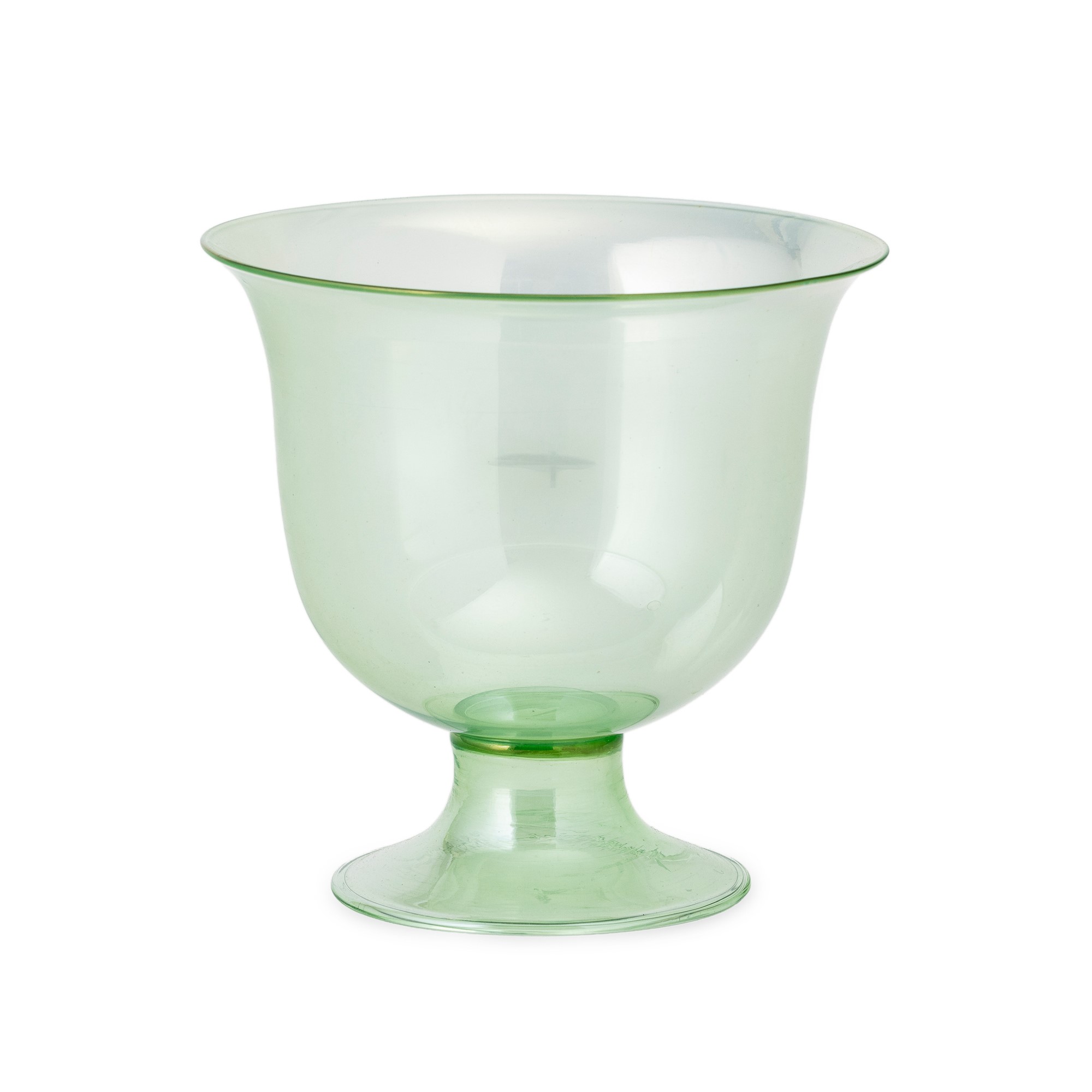 Murano, Coppa su alto piede in vetro soffiato verdino (ca. 1930)