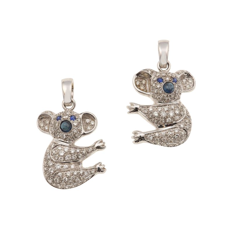 Two diamond, sapphire and gold pendents  - Auction Jewels - Cambi Casa d'Aste