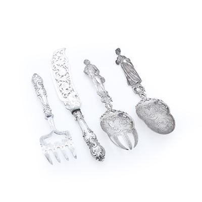 Posate decorative, argento fuso e sagomato, manifatture diverse del XX secolo