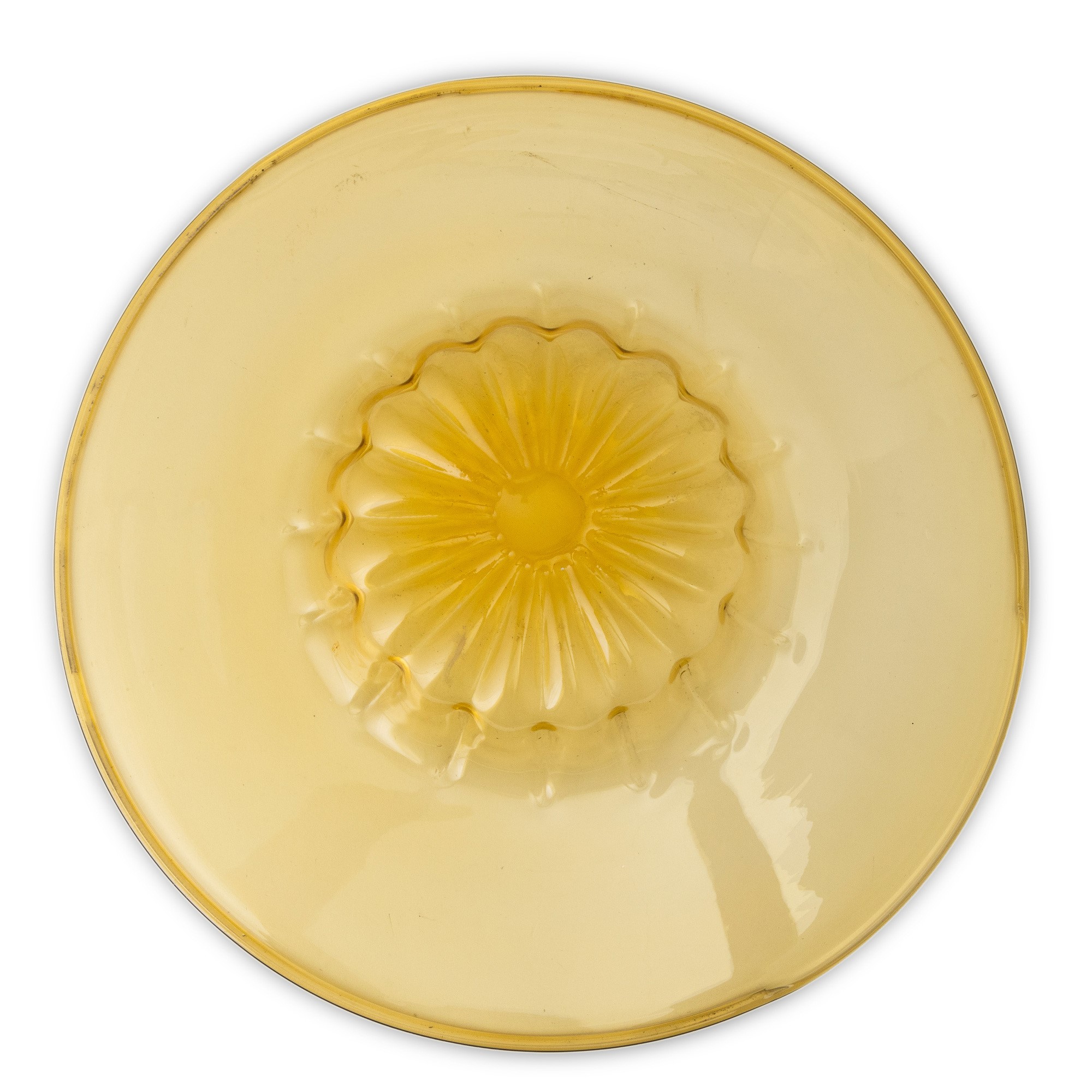 Murano (circa 1930), Piatto da parete in vetro soffiato pagliesco con centro baccellato
