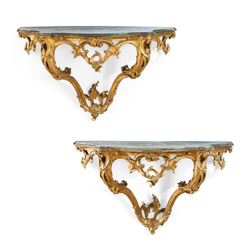 Coppia di consoles "a goccia". Lombardia, XVIII secolo  - Asta Fine Art Selection - Cambi Casa d'Aste