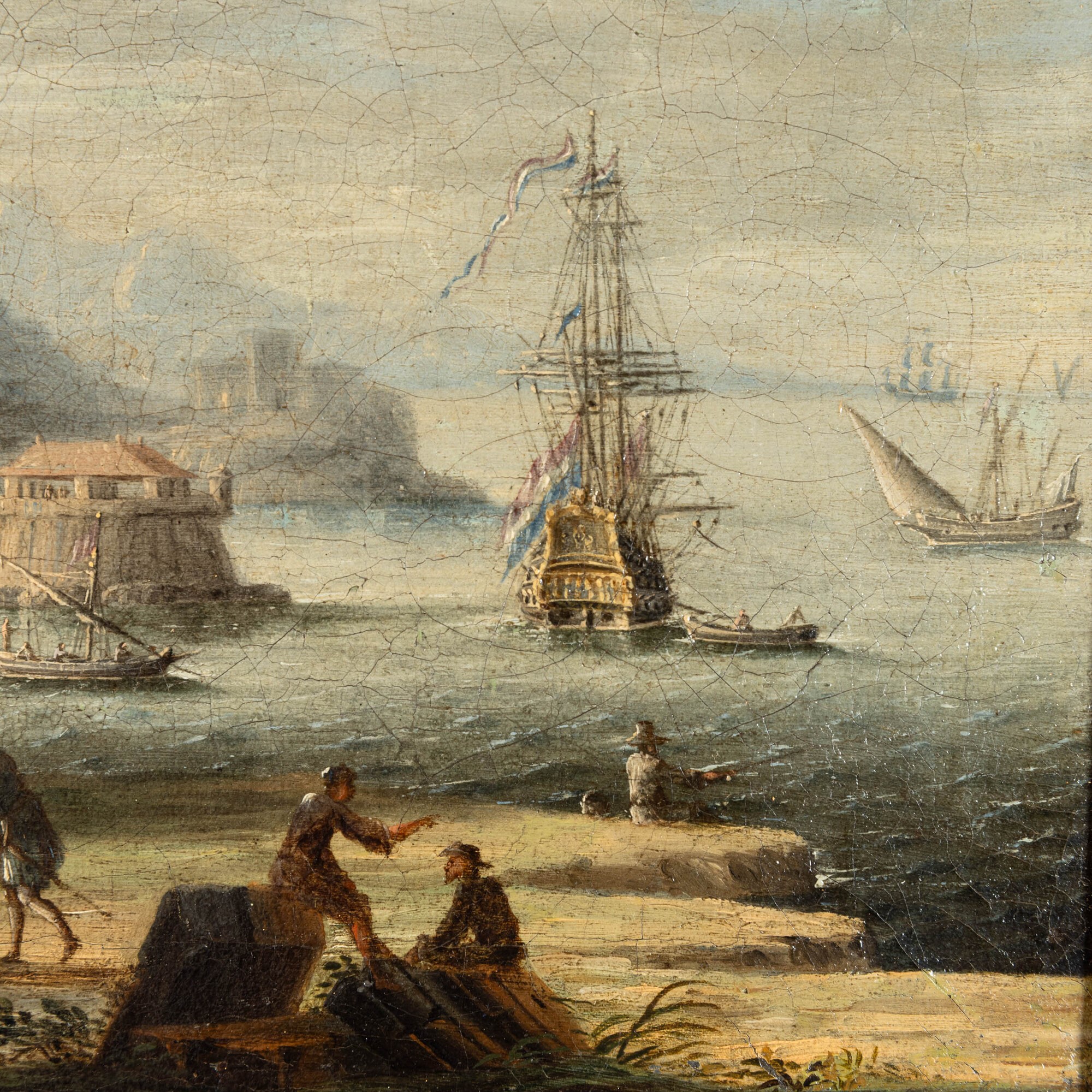 Leonardo Coccorante - Veduta costiera con rovine, figure e imbarcazioni