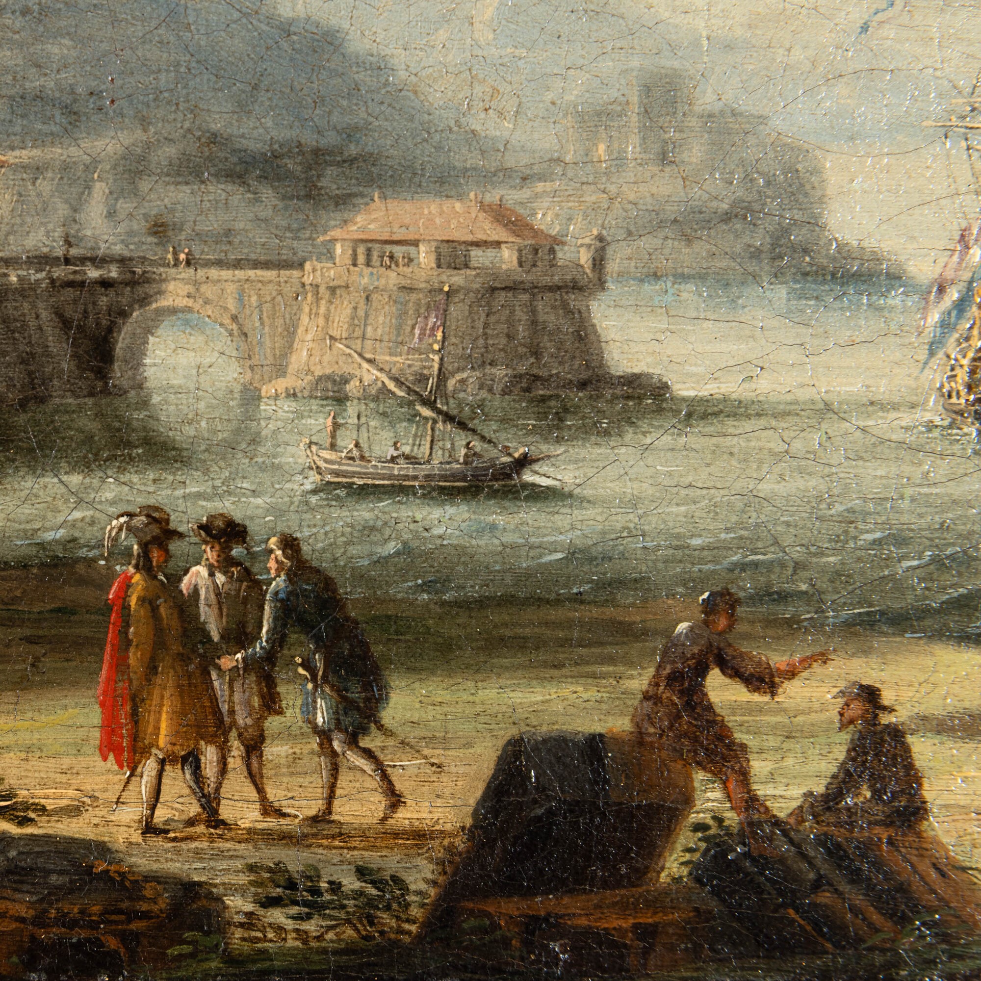 Leonardo Coccorante - Veduta costiera con rovine, figure e imbarcazioni