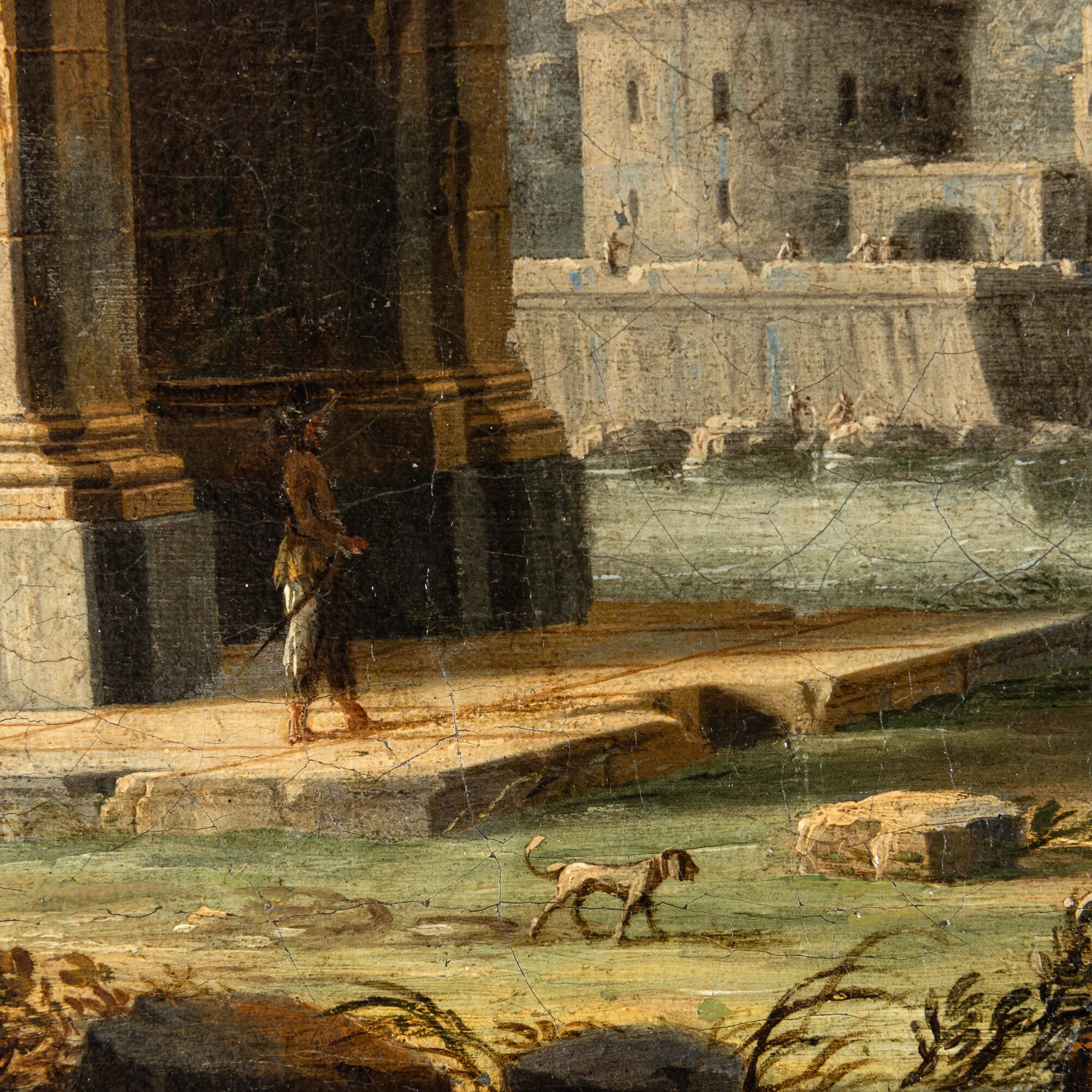 Leonardo Coccorante - Veduta costiera con rovine, figure e imbarcazioni