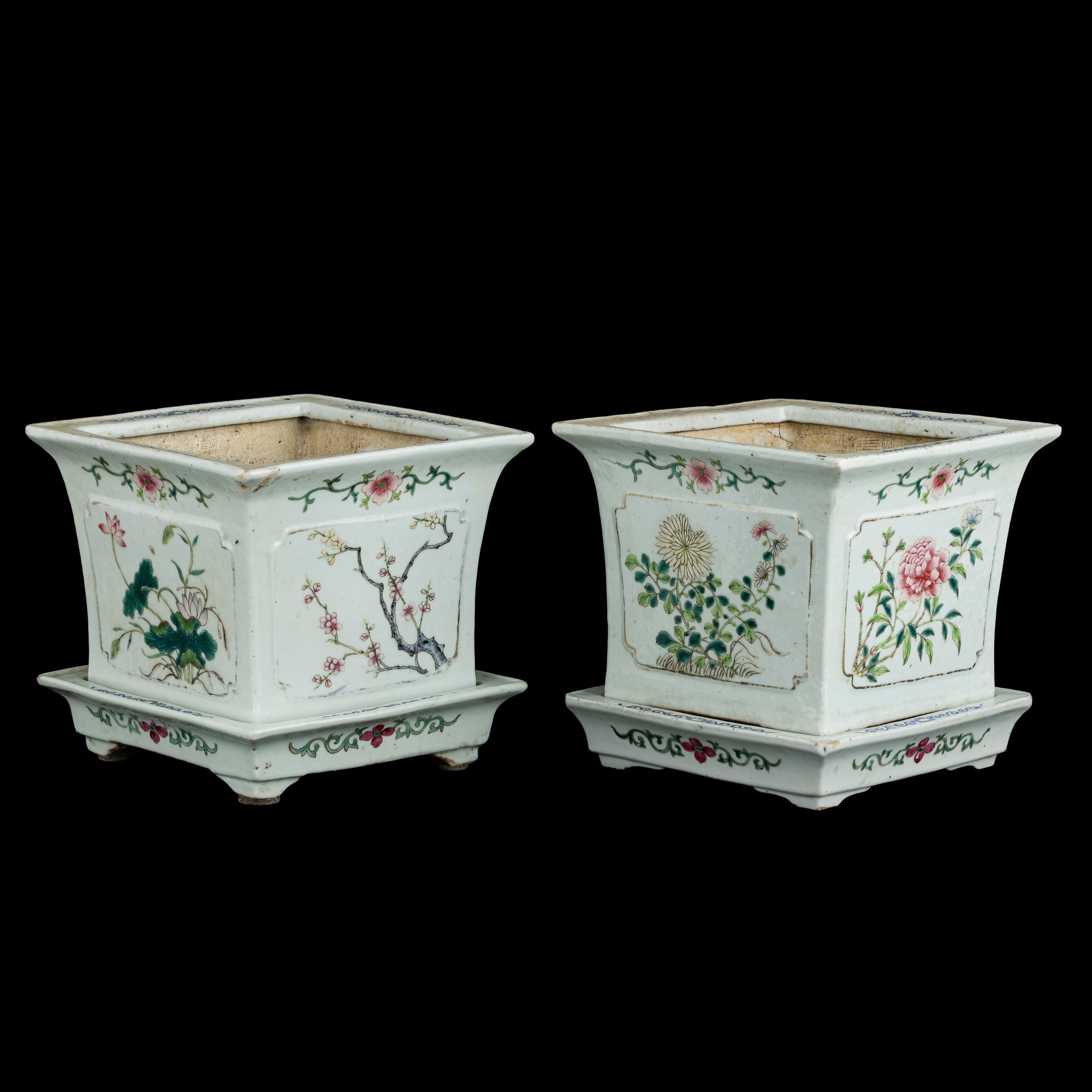 Cina, Famiglia Rosa, Fioriere in porcellana con decori floreali e vegetali, Dinastia Qing, XIX se...
