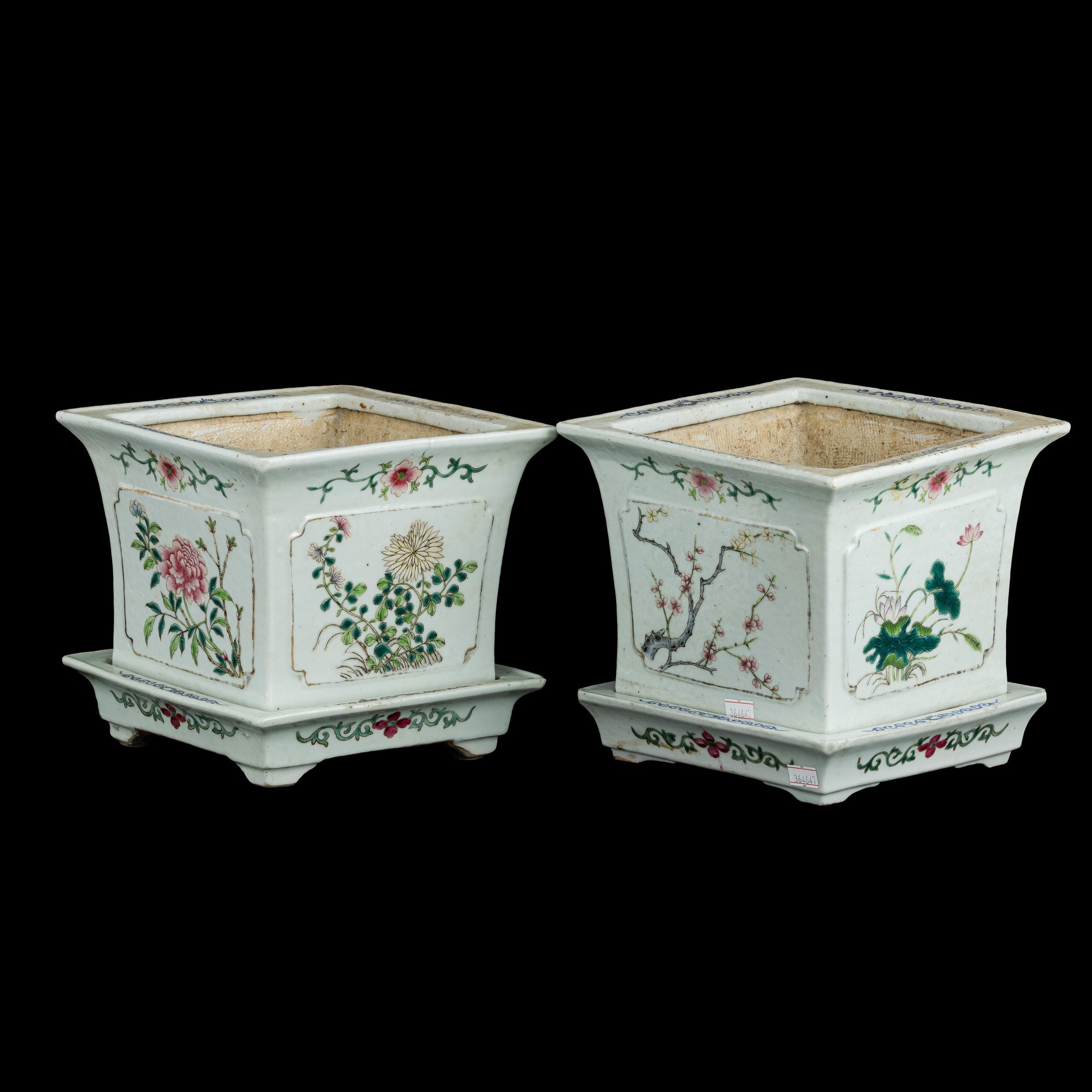Cina, Famiglia Rosa, Fioriere in porcellana con decori floreali e vegetali, Dinastia Qing, XIX se...