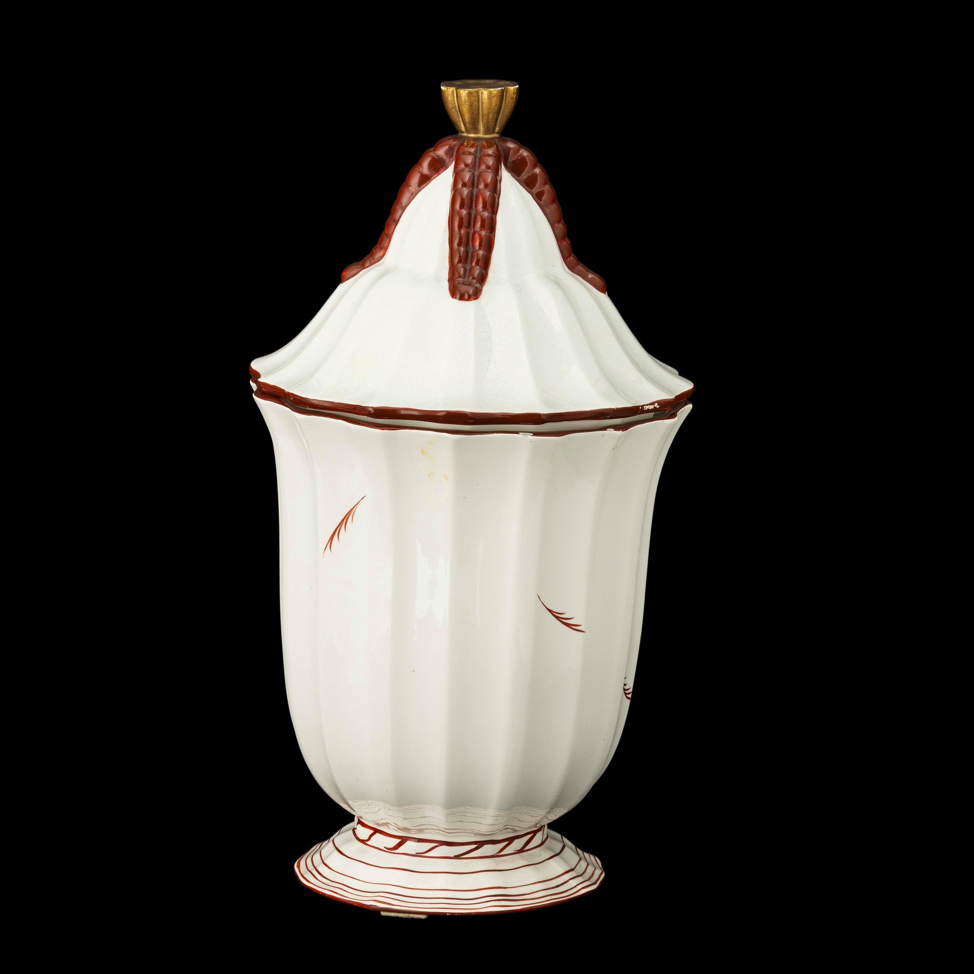 Gio Ponti - San Cristoforo, vaso costolato in terraglia con coperchio