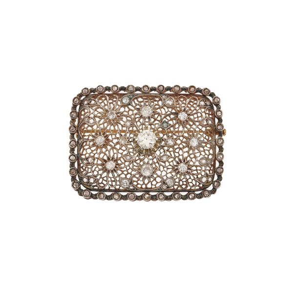 Old-cut diamond, gold and silver brooch