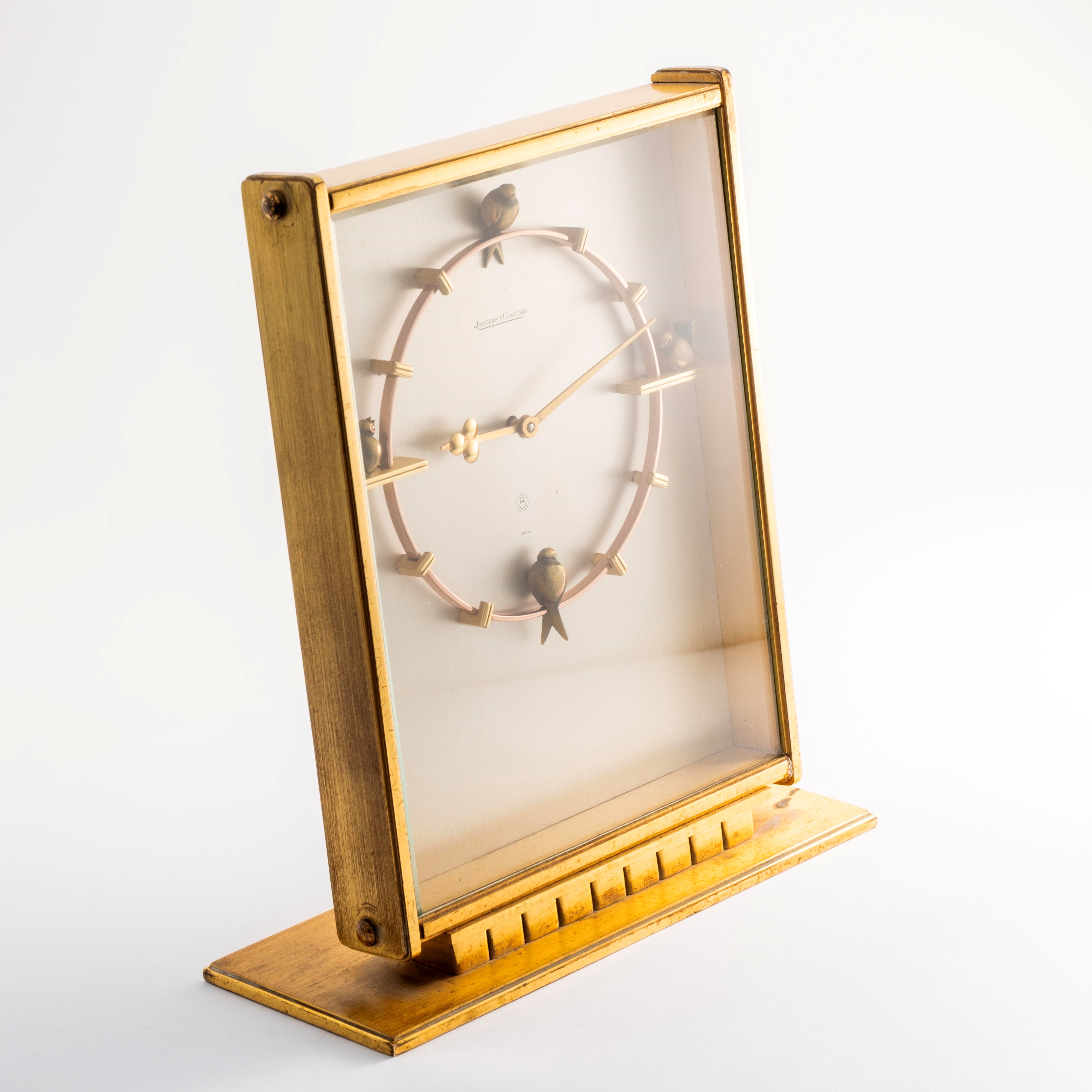 Jaeger-lecoultre - Pendulette 8 Jours in ottone dorato con quadrante argenté e uccellini