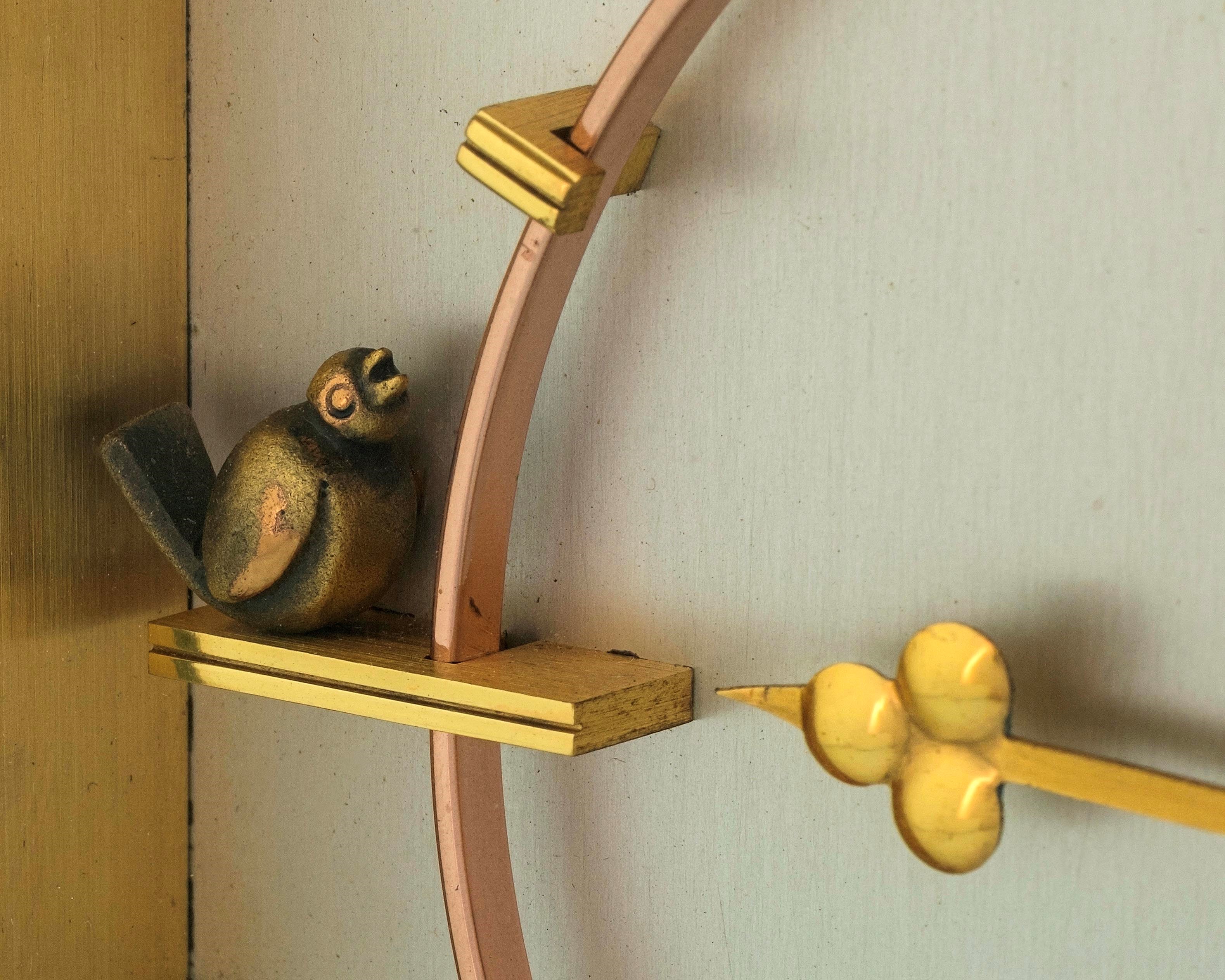 Jaeger-lecoultre - Pendulette 8 Jours in ottone dorato con quadrante argenté e uccellini