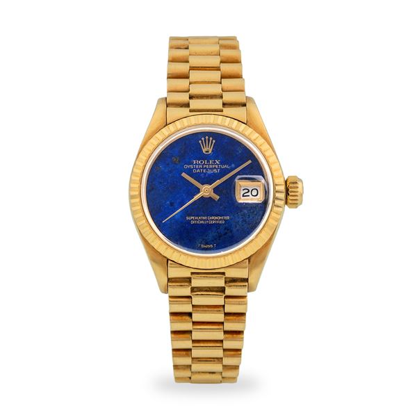 Rolex - Elegante Lady Datejust ref. 6917 in oro giallo 18k, quadrante in pietra Lapislazzuli, con scatola e garanzia, circa 1975