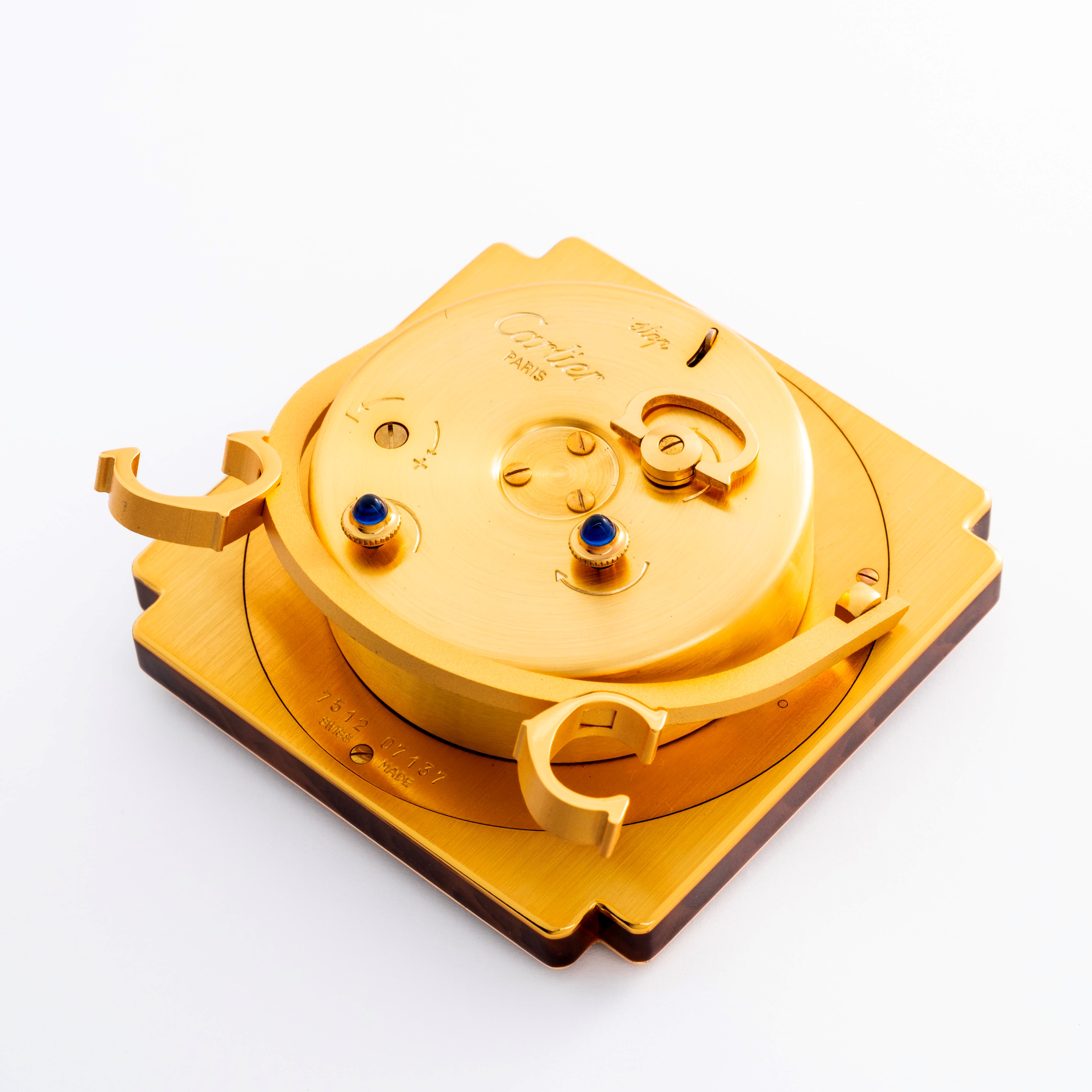 Cartier - Orologio da tavolo con funzione di sveglia in ottone dorato e smalto (circa 1990)