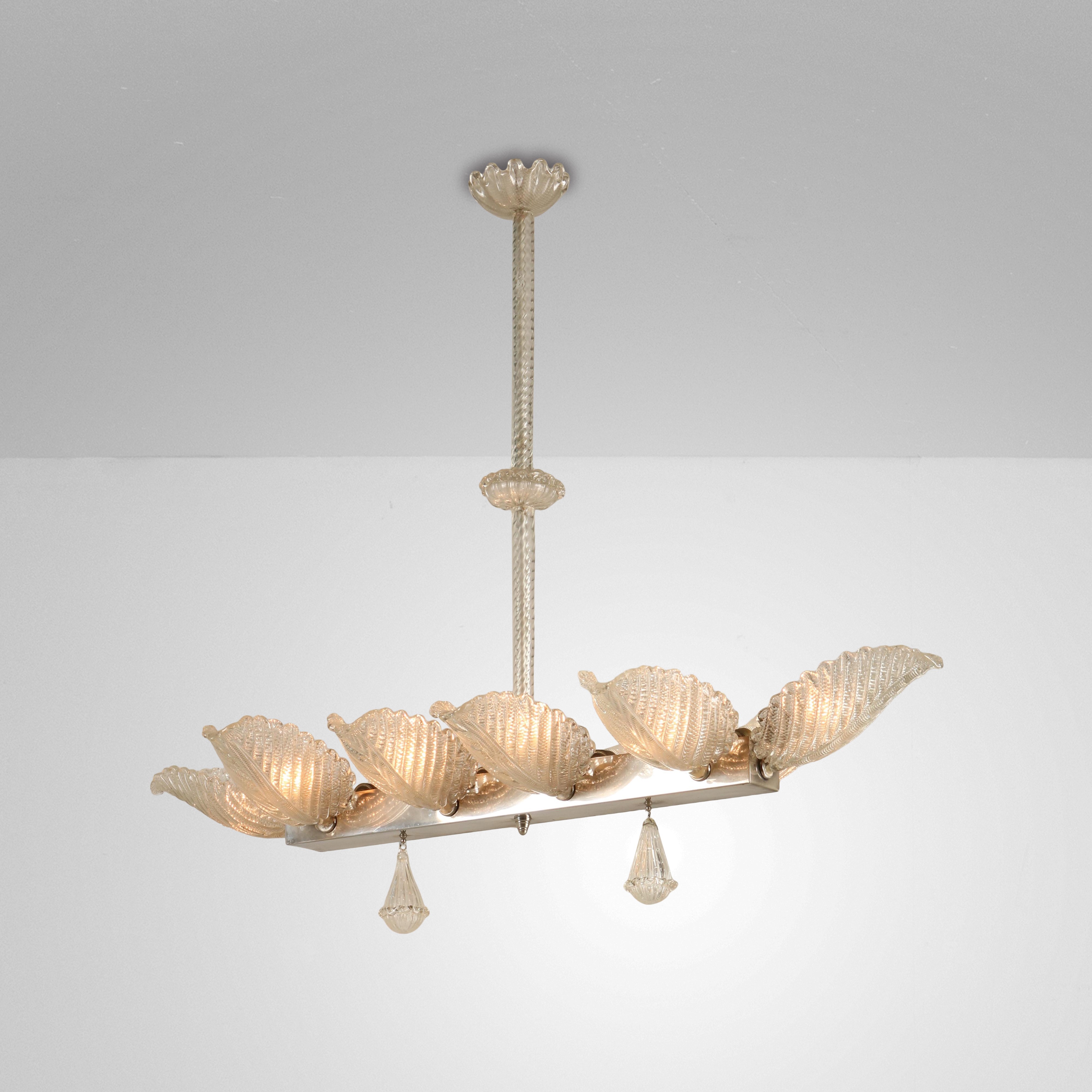 Barovier e Toso - Lampada a sospensione in metallo e vetro di Murano