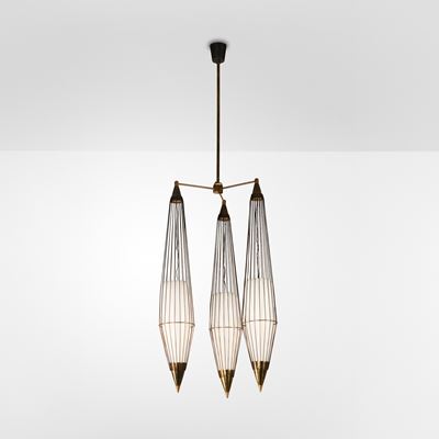 Lampada a sospensione in ottone e vetro opalino
