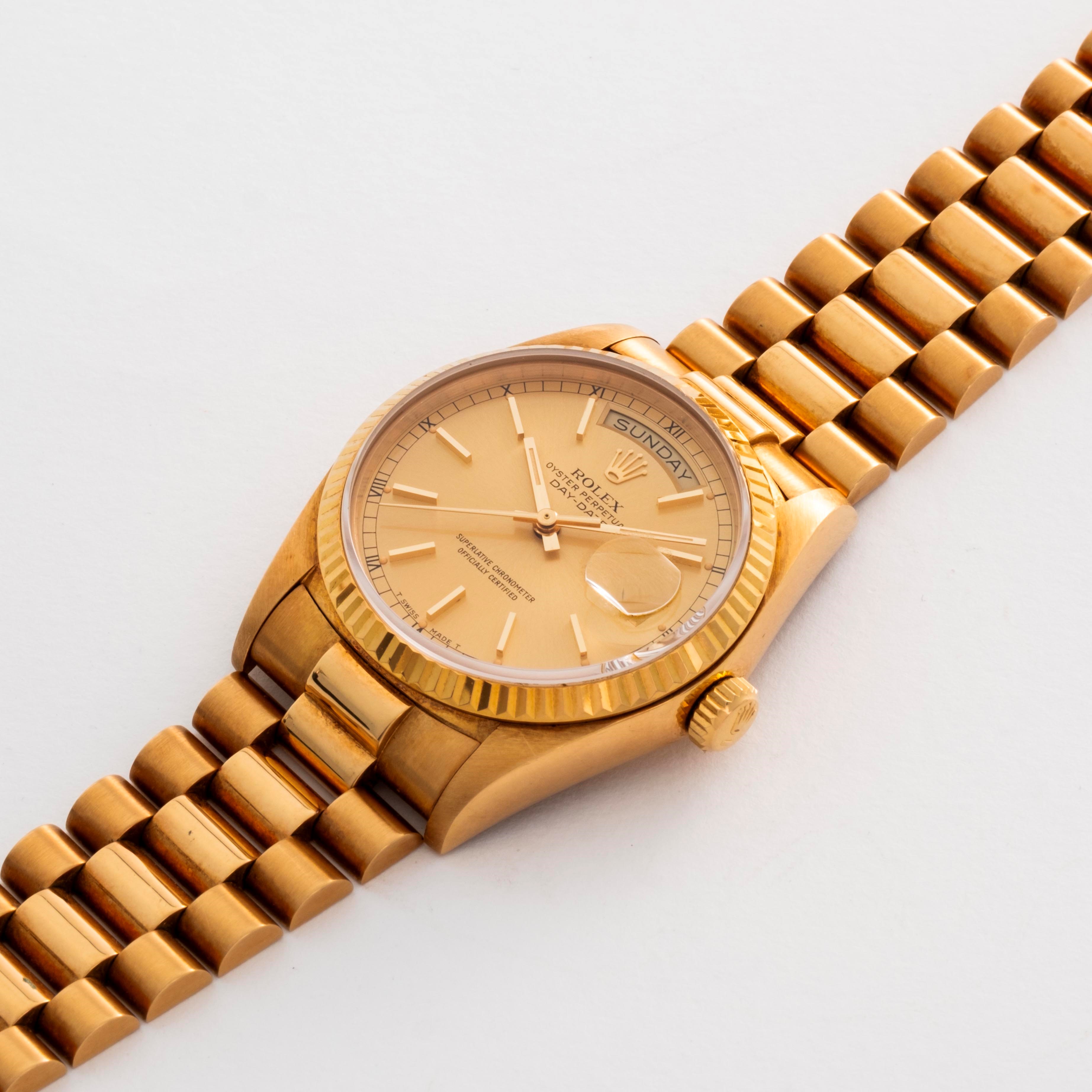 Rolex - Day-Date President ref. 18038 in oro giallo 18k con quadrante champagne (circa 1984)