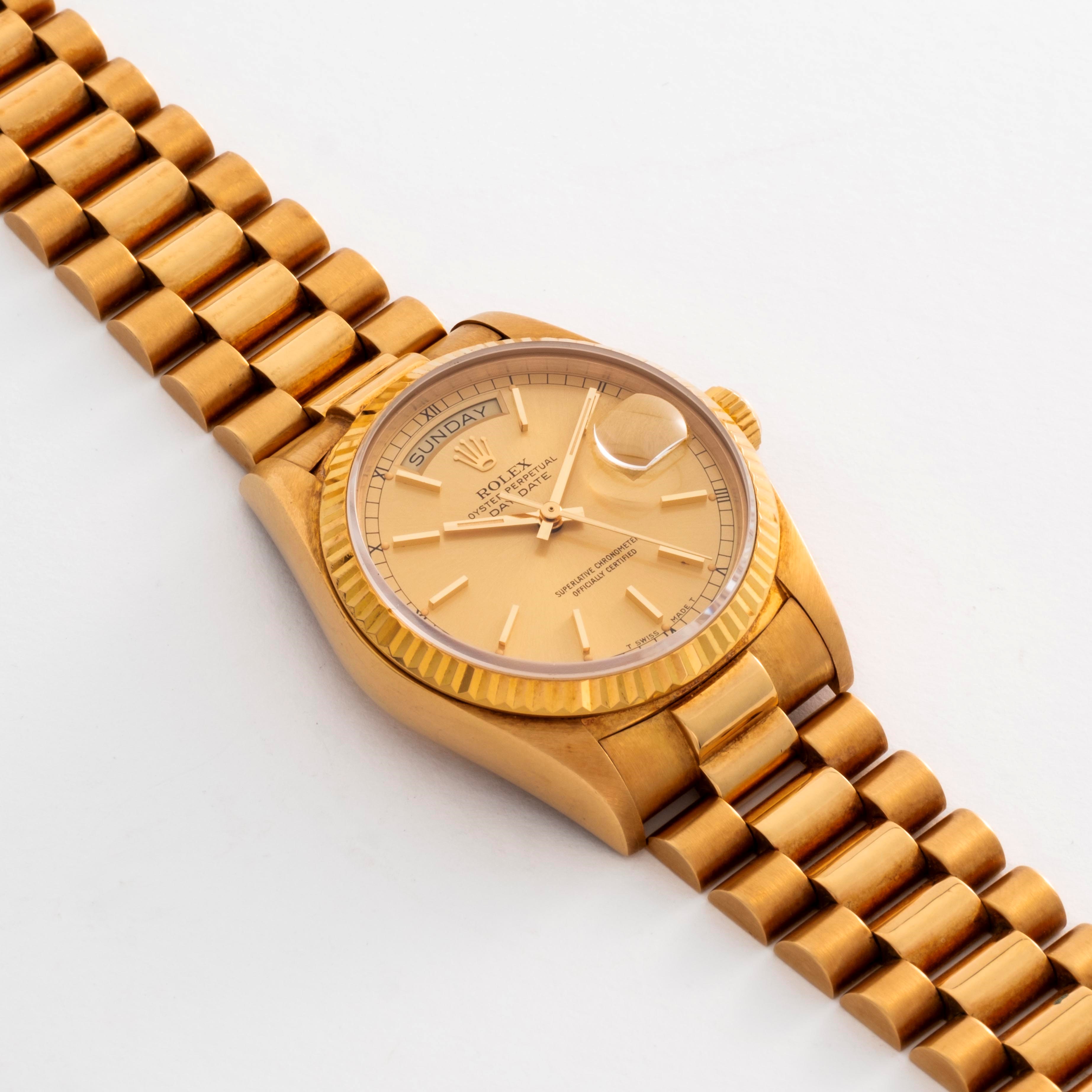 Rolex - Day-Date President ref. 18038 in oro giallo 18k con quadrante champagne (circa 1984)