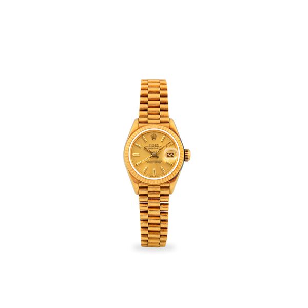 Lady Datejust ref. 69178 in oro giallo 18k, quadrante champagne con indici applicati, con scatola e garanzia, circa 1984