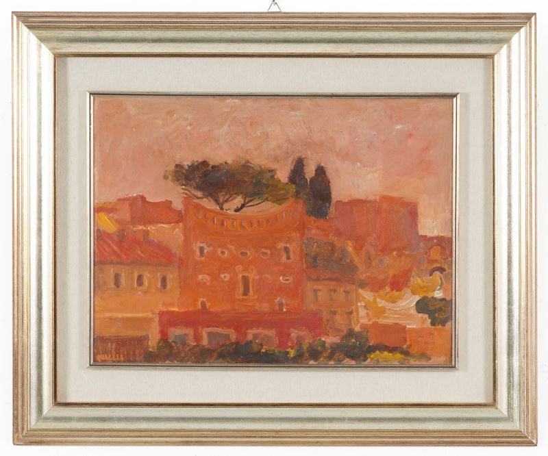 Carlo Quaglia : Veduta del Palatino  - olio su faesite - Asta Antiquariato e Cornici - Cambi Casa d'Aste