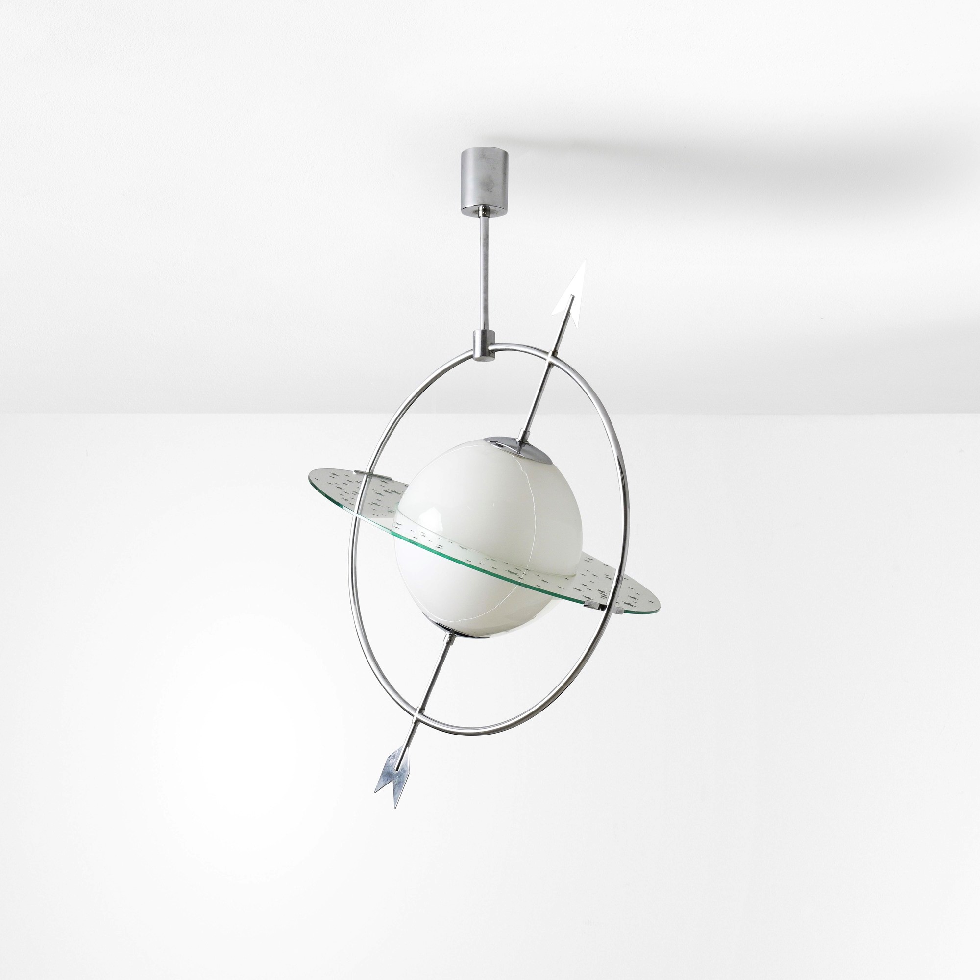 Lampada a sospensione, metallo cromato, diffusore in vetro opalino e cristallo molato (produzione...