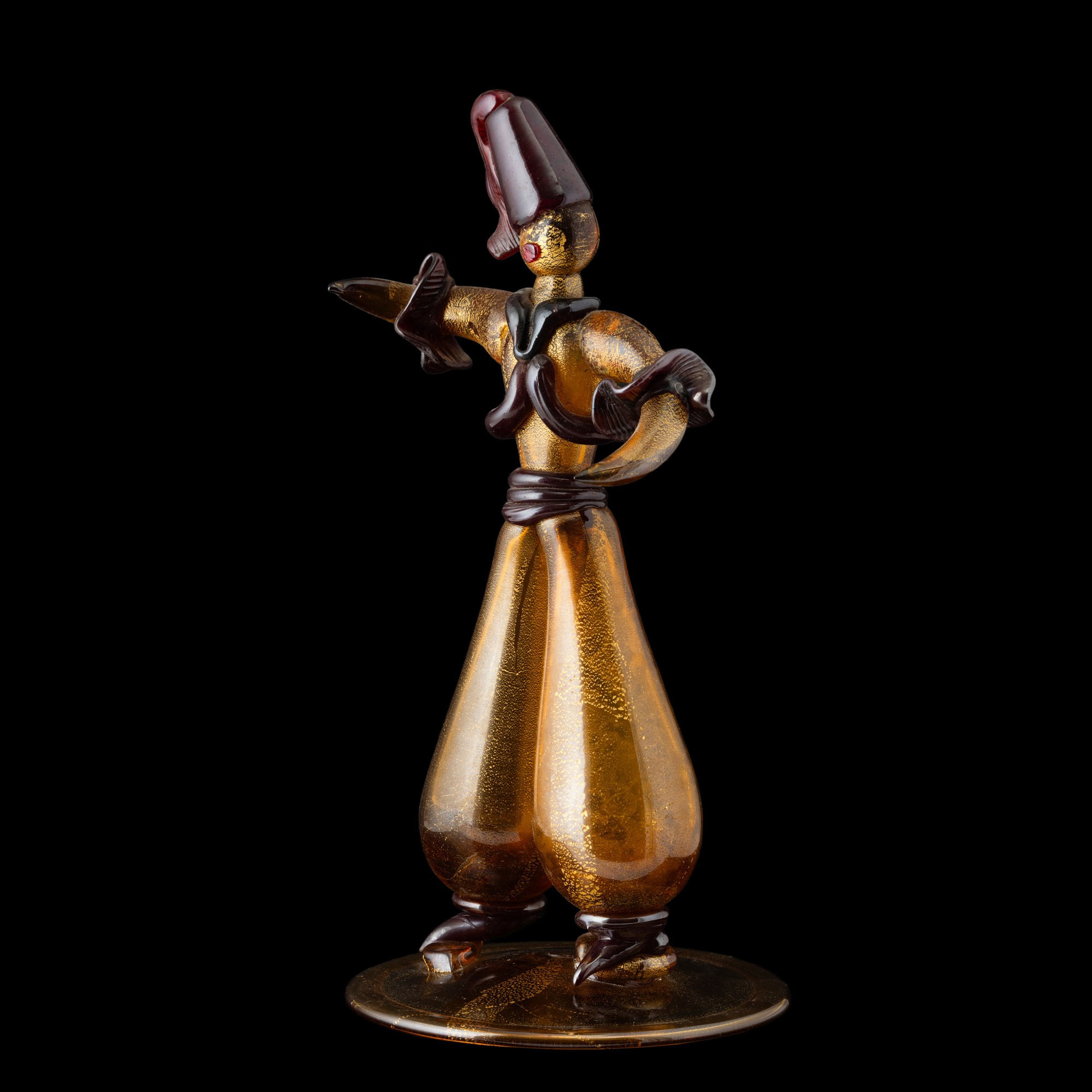 MVM Cappellin, Scultura raffigurante ascaro eritreo in vetro soffiato, con decoro a foglia oro (1...