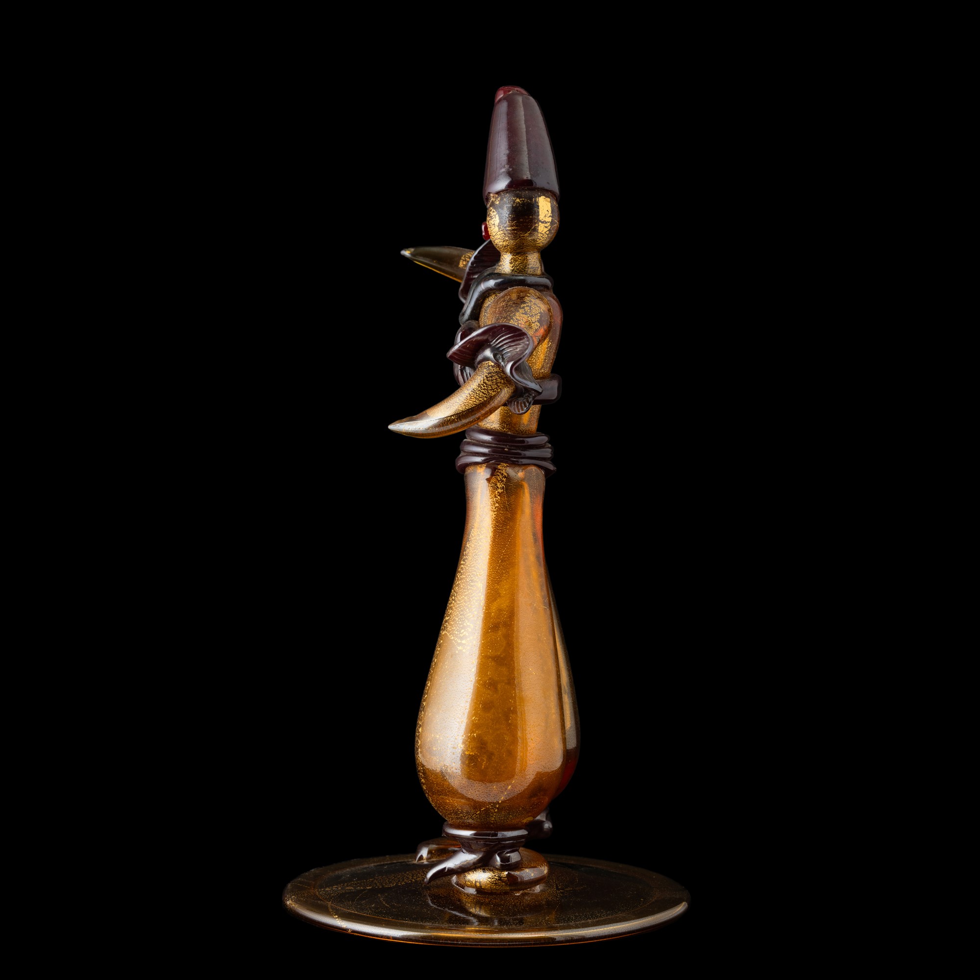 MVM Cappellin, Scultura raffigurante ascaro eritreo in vetro soffiato, con decoro a foglia oro (1...