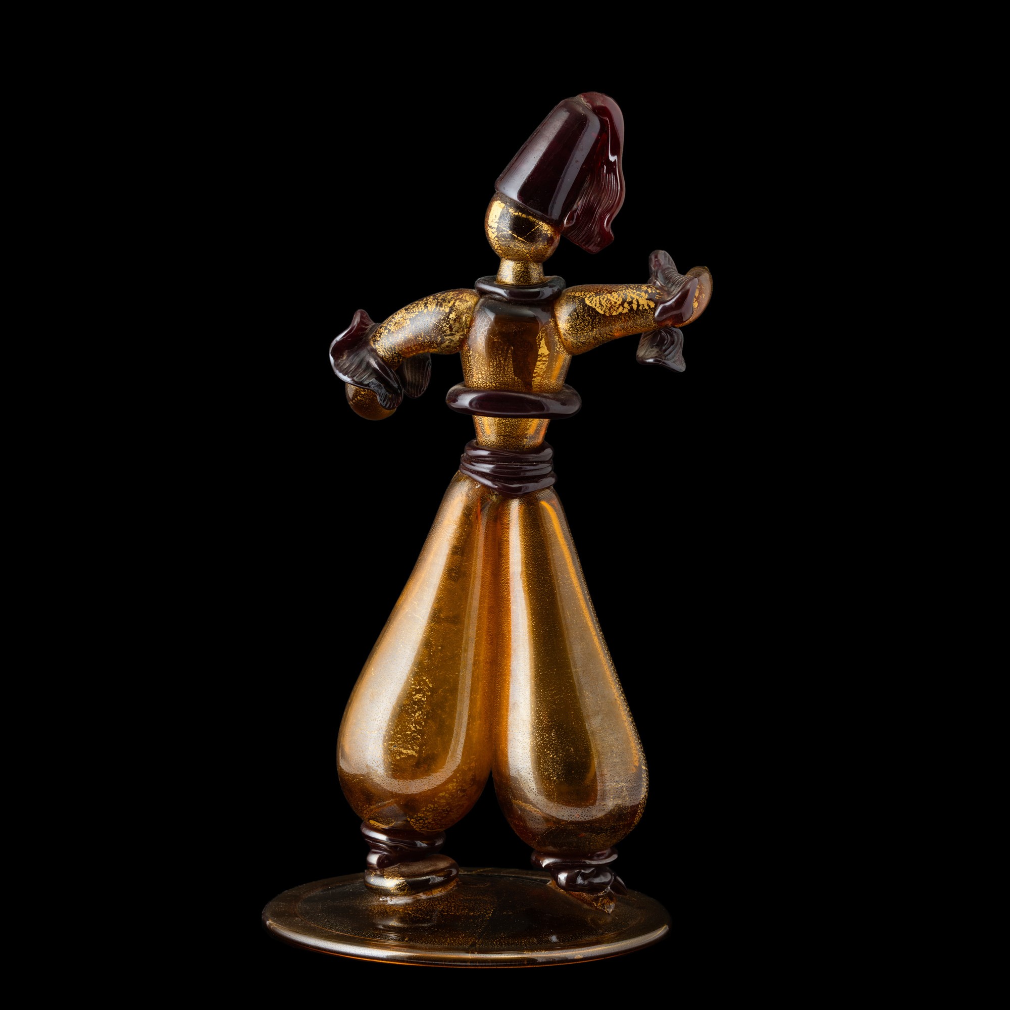 MVM Cappellin, Scultura raffigurante ascaro eritreo in vetro soffiato, con decoro a foglia oro (1...