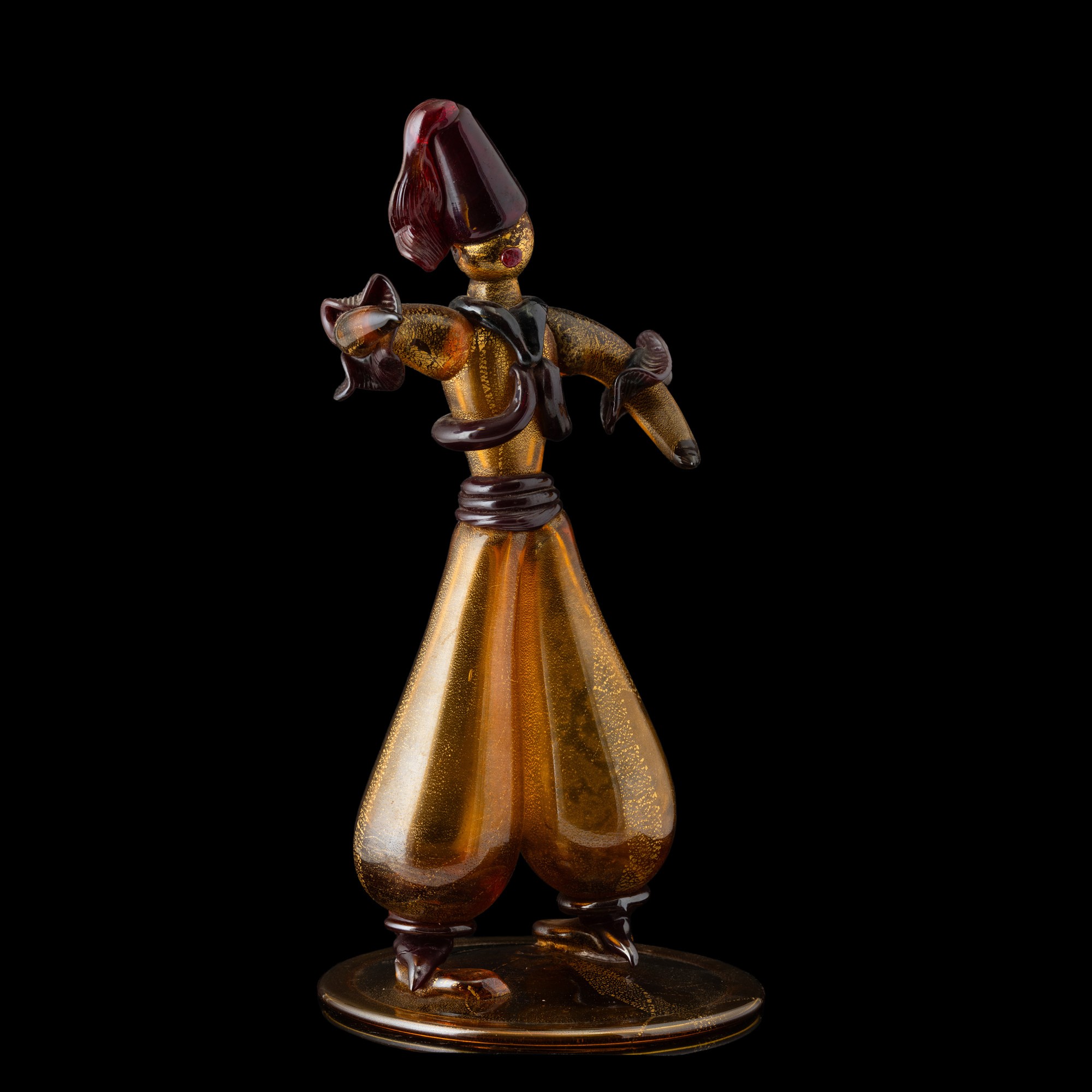 MVM Cappellin, Scultura raffigurante ascaro eritreo in vetro soffiato, con decoro a foglia oro (1...