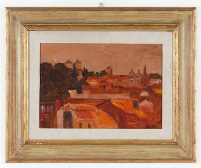 Veduta di Roma, olio su faesite