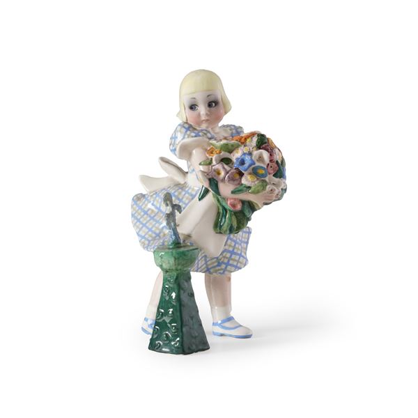 Sandro Vacchetti, Essevi, Torino 1938 Figura di bimba con mazzolino di fiori