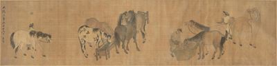 Cina, Dinastia Qing (XIX secolo), Scroll raffigurante cavalli con iscrizioni