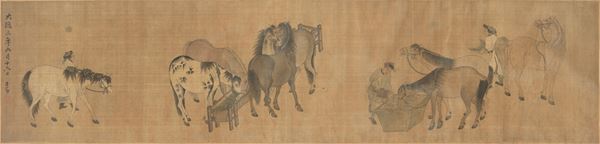 Scroll raffigurante cavalli con iscrizioni, Cina, Dinastia Qing, XIX secolo