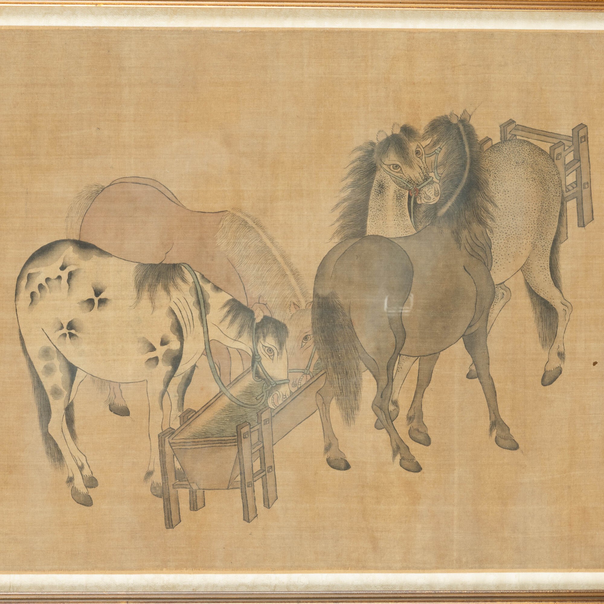 Cina, Dinastia Qing (XIX secolo), Scroll raffigurante cavalli con iscrizioni