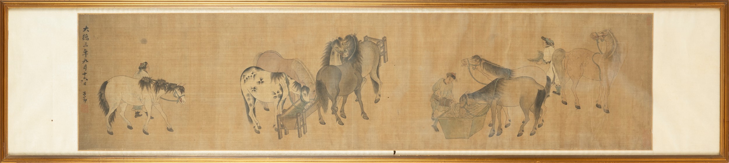 Cina, Dinastia Qing (XIX secolo), Scroll raffigurante cavalli con iscrizioni