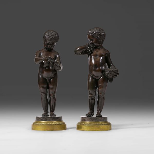 Due fanciulli che soccorrono un uccellino caduto dal nido. Francia, XIX secolo. Da Charles-Antoine Bridanne (1730-1805)