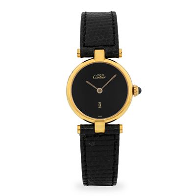 Must Ronde, orologio da polso in argento laminato oro con quadrante nero, circa 1990
