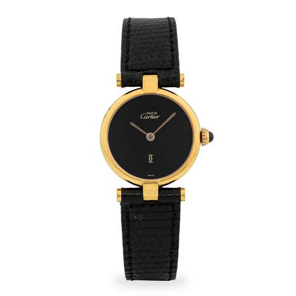 Cartier - Must Ronde Vermeil, quadrante nero, con scatola originale, circa 1990