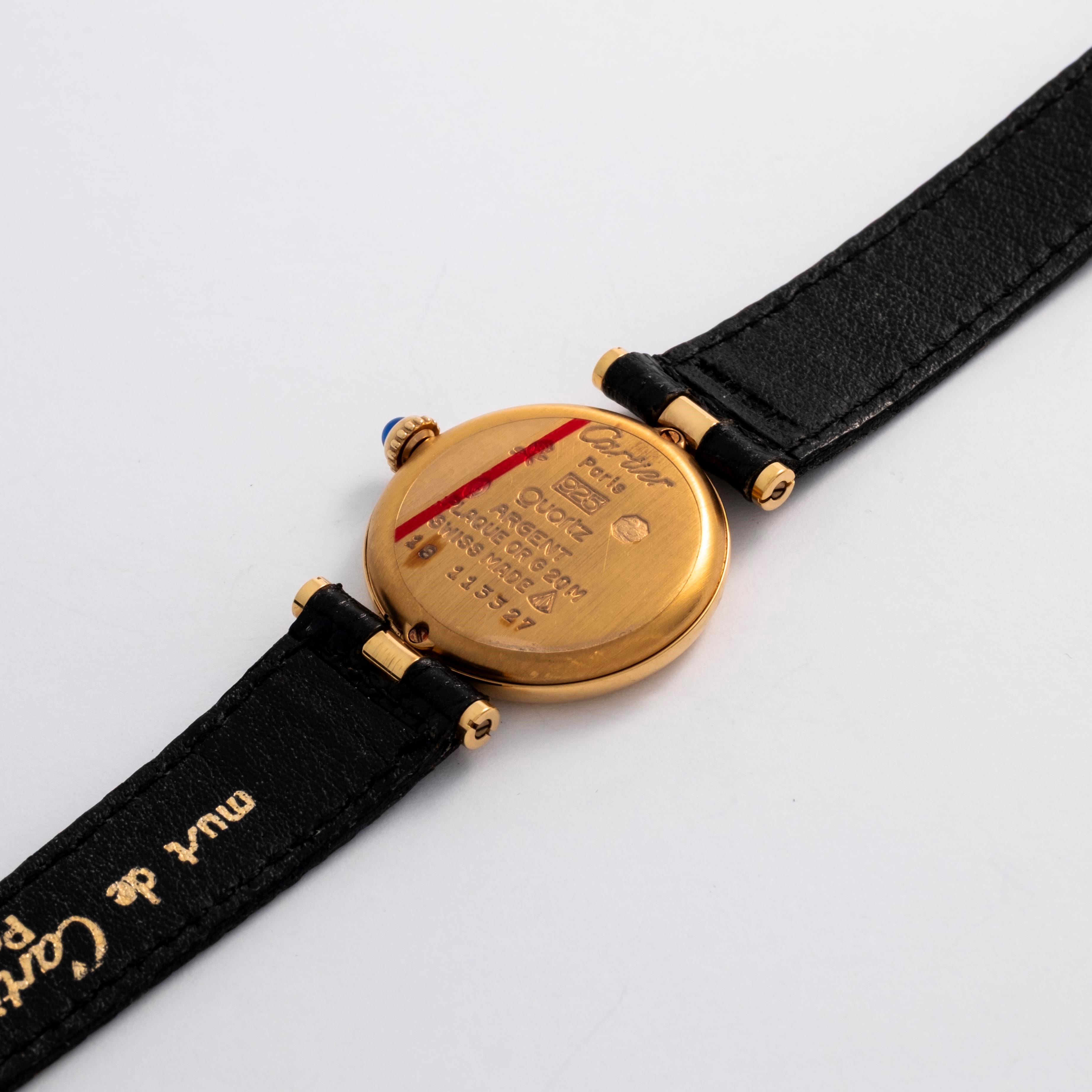 Cartier - Must Ronde, orologio da polso in argento laminato oro con quadrante nero, circa 1990