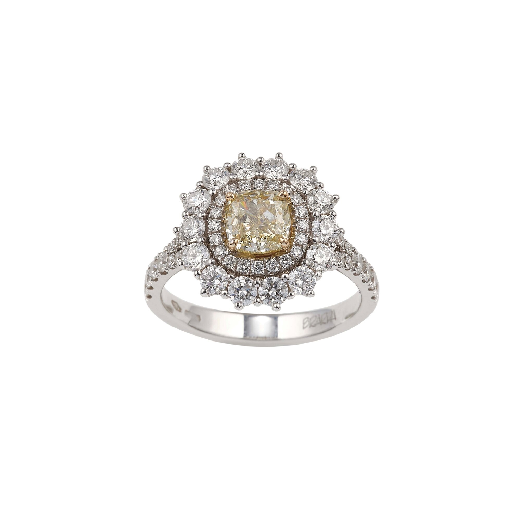 Brarda. Anello con Diamante Taglio Cuscino Modificato di Ct 1.20, Natural Fancy Light Brownish Ye...