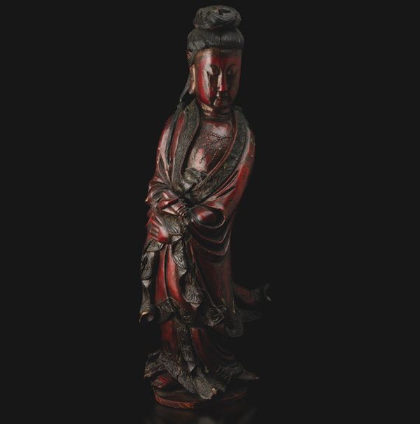 Figura di Guanyin in legno, Cina, Dinastia Qing, XIX secolo