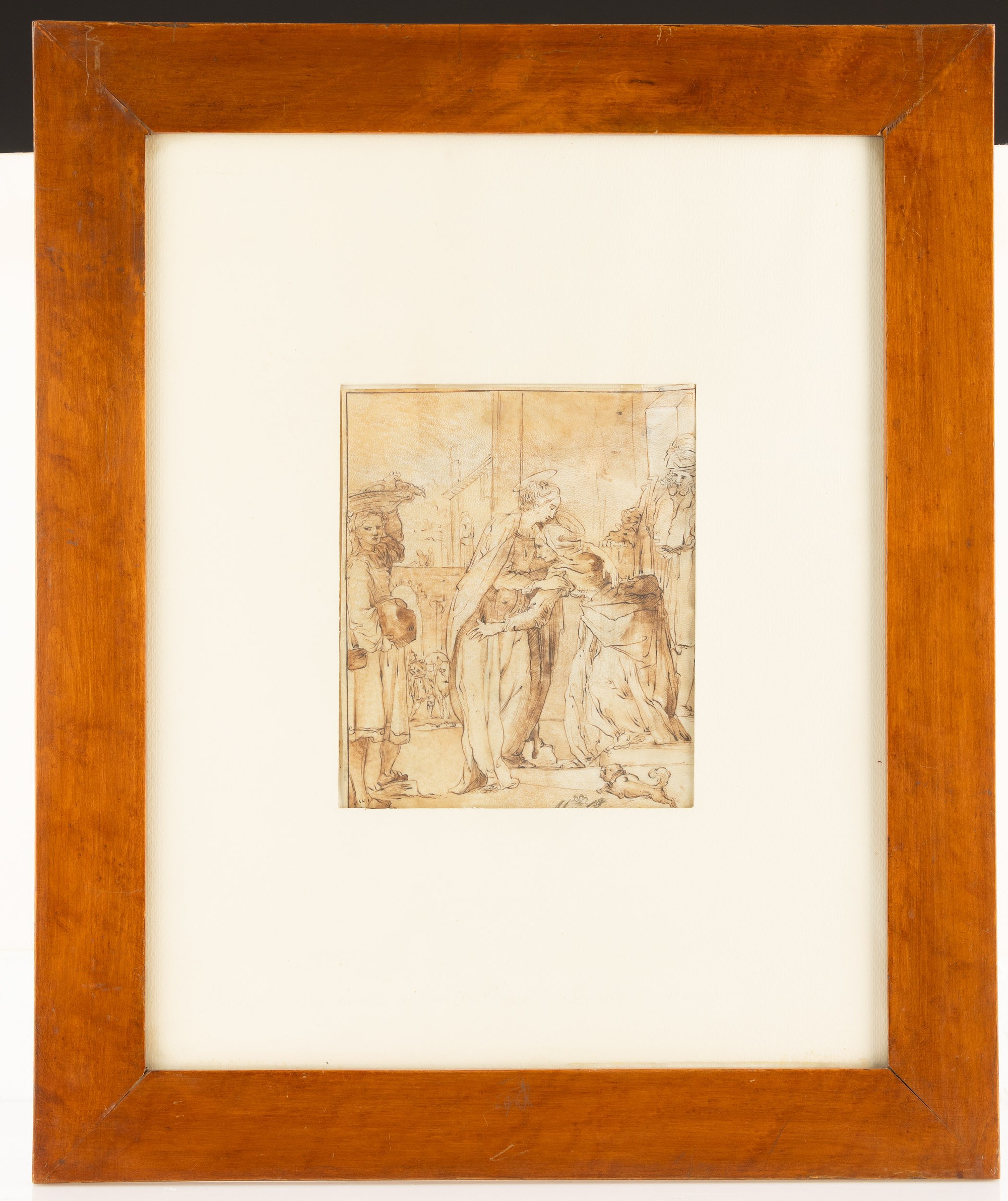 Scuola del XVI–XVII secolo, Visitazione, penna, inchiostro e acquerello su pergamena