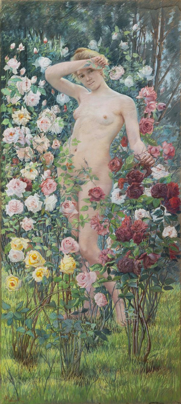 A. Mutinelli (?) Nudo femminile tra le rose