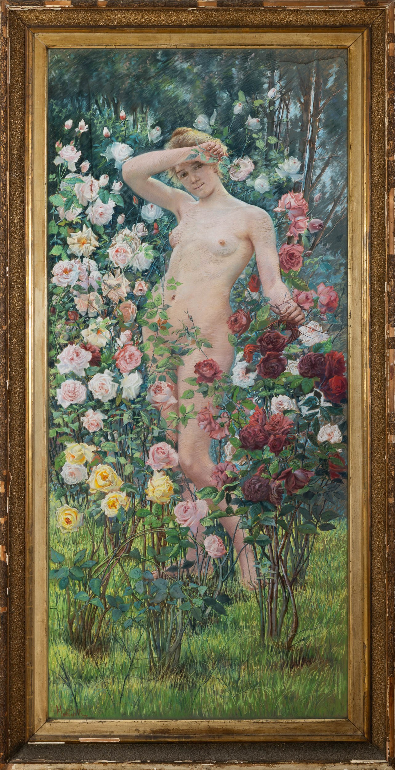 A. Mutinelli (?) Nudo femminile tra le rose