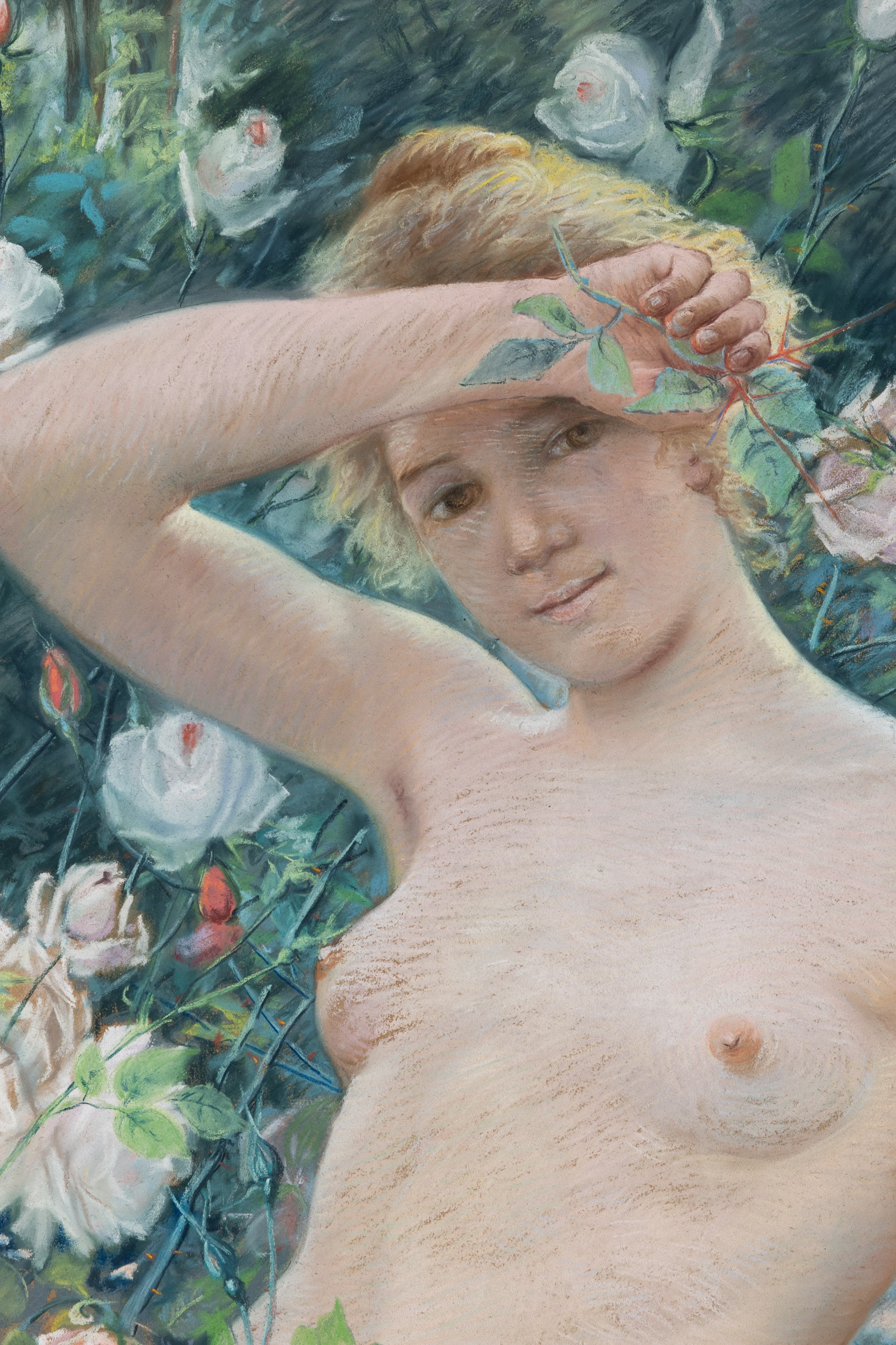 A. Mutinelli (?) Nudo femminile tra le rose