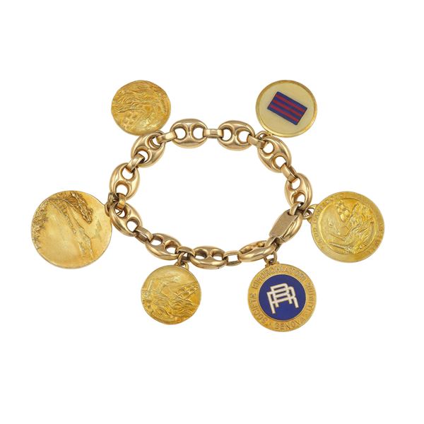Bracciale a maglia marinara con pendenti con smalti policromi