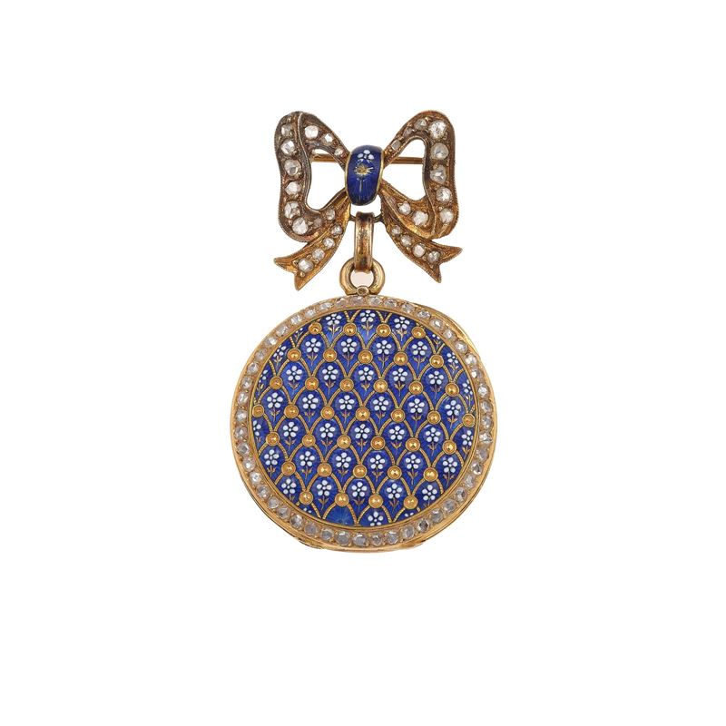Enamel, diamond and gold brooch  - Auction Fine Jewellery - Cambi Casa d'Aste