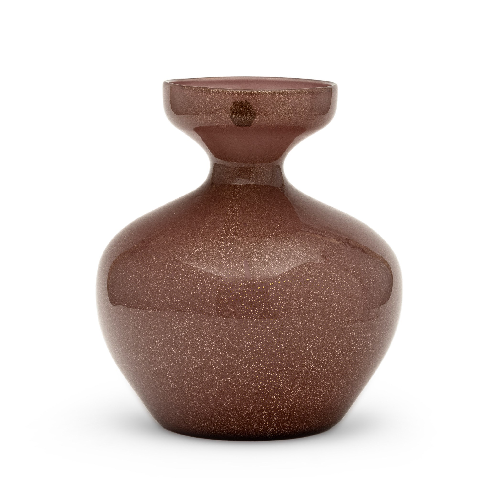Seguso, Vaso a balaustro in vetro opalino incamiciato “ciclamino” con foglia oro sommersa, Murano...