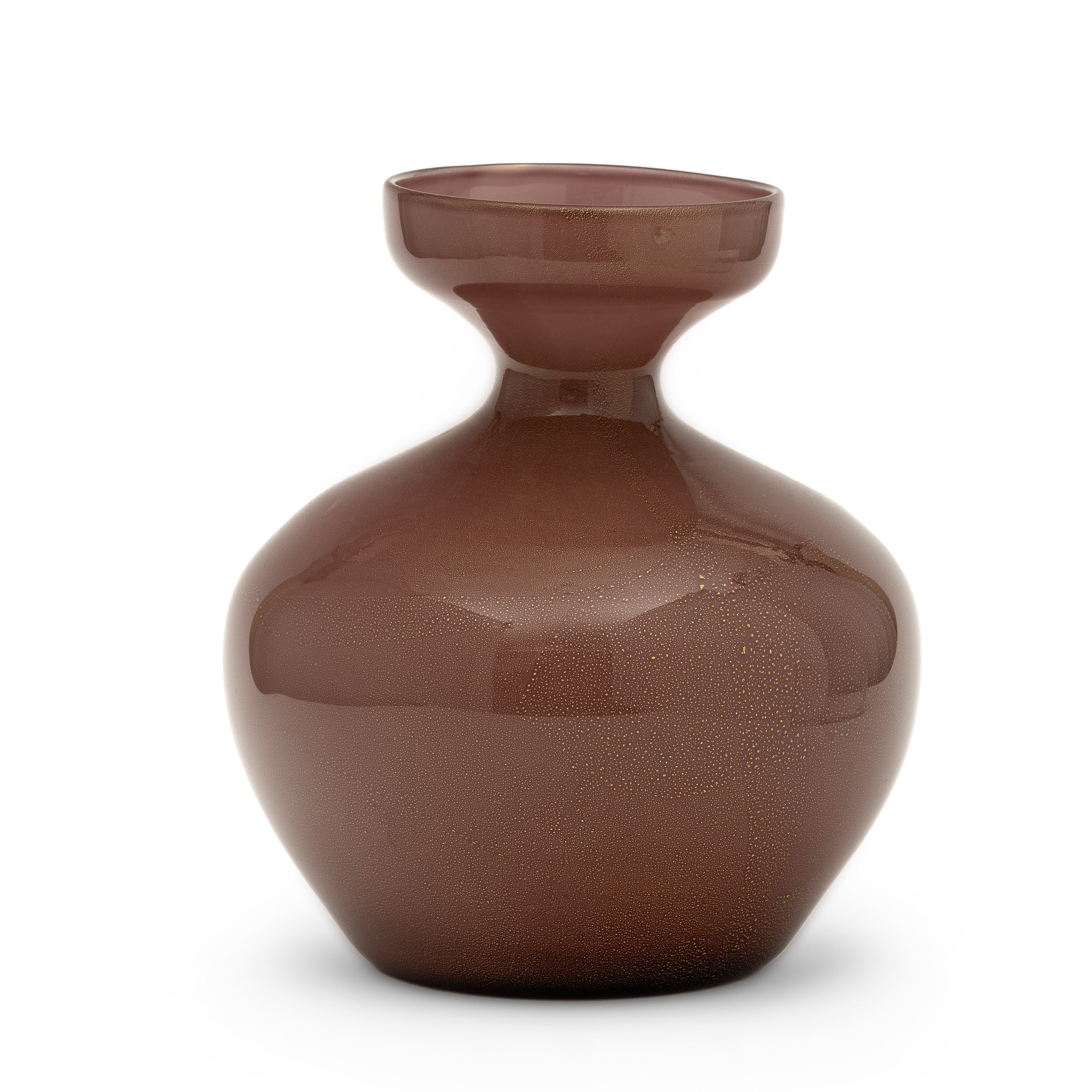 Seguso, Vaso a balaustro in vetro opalino incamiciato “ciclamino” con foglia oro sommersa, Murano...
