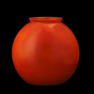 S.C.I., Laveno, vaso a lente in terraglia con decoro a smalto arancione